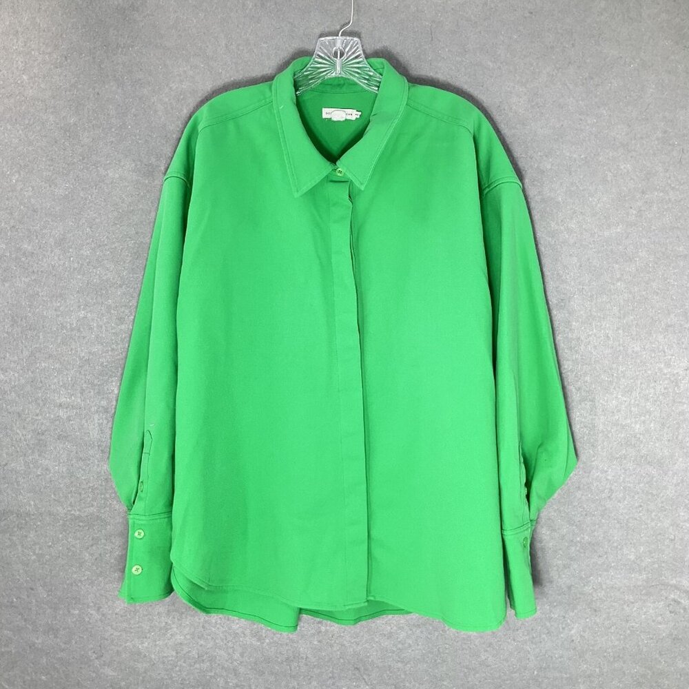 Good American‎ Top Womens Sz 3XL Apple Green Button Up Pleated Streetwear Grunge